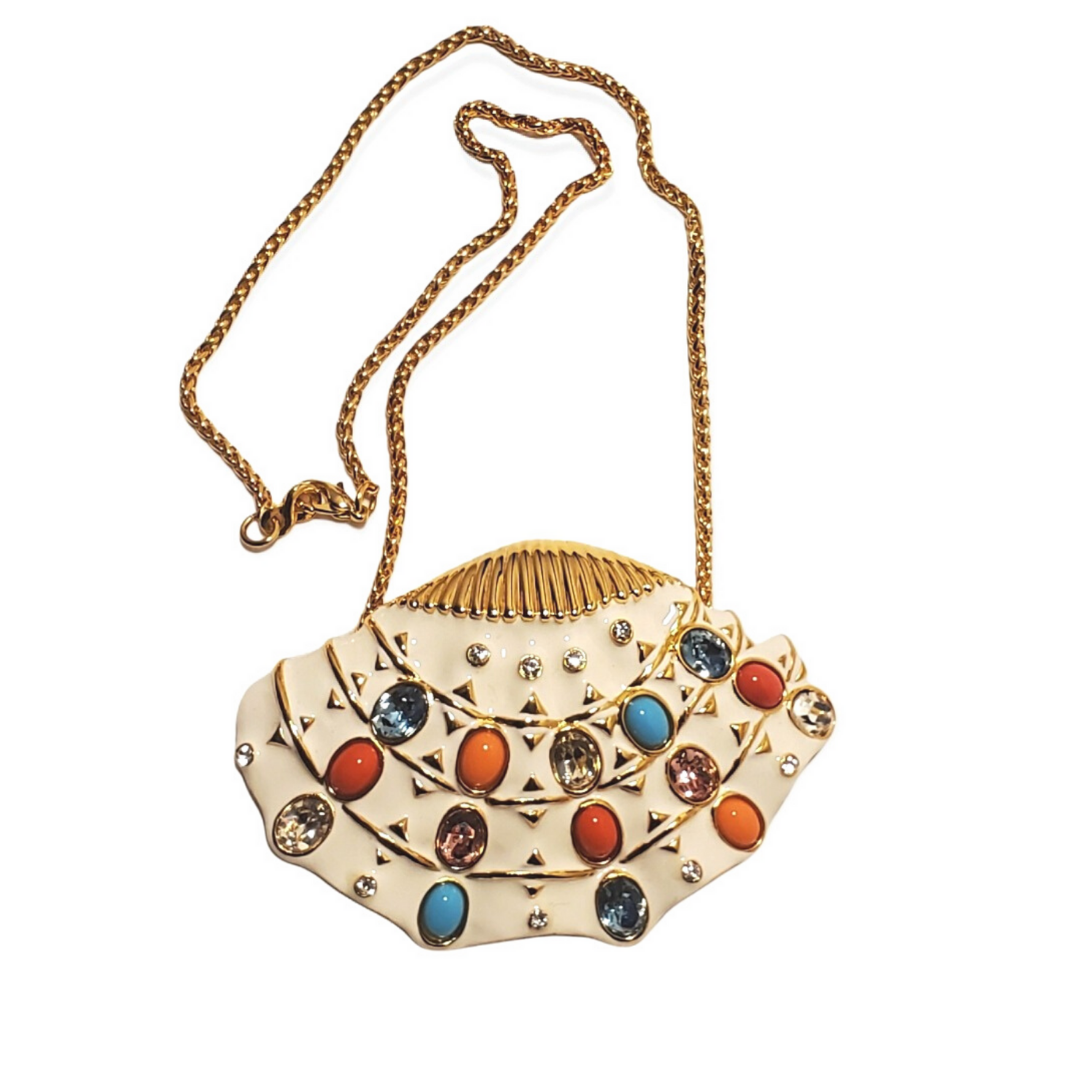 KJL Kenneth Jay Lane Shell Cabachon Pendant Necklace