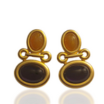 Large Purple Orange Cabochon Gold Plated 80s Vintage Earrinh