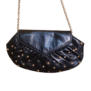 Vintage Lauren Merkin Diana Black Gold Studded Leather Convertible Clutch Handbag