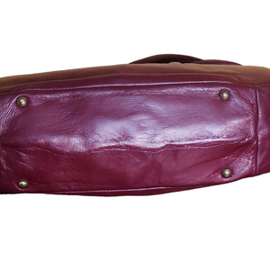 Vintage 60s-70s Maroon Burgundy Leather Gold Tone Top Handle Handbag Purse