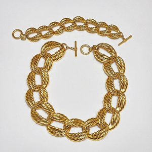 ANNE KLEIN CHUNKY Vintage Gold Plated Rope Link Toggle Necklace Bracelet Set