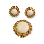 Stunning Trifari Sunflower Cream Cabochon Earrings Brooch Set