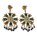 Vintage YOSCA Green Glass Turquoise Dangle Earrings