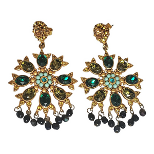 Vintage YOSCA Green Glass Turquoise Dangle Earrings