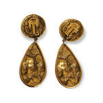 Signed CRAFT Sea Shell Star Fish Gold Plated Dangle Drop Clip On Vintage Earrings Couture Runway