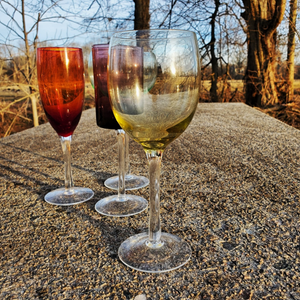 4 Curated Champagne Wine Colored Assorted Mismatch Barware Vintage Glasses