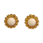 Stunning Trifari Sunflower Cream Cabochon Earrings Brooch Set