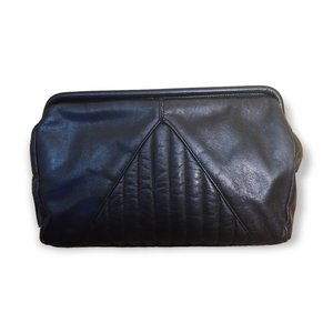 Vintage Navy Blue Leather Clutch Handbag Made In Hong Kong