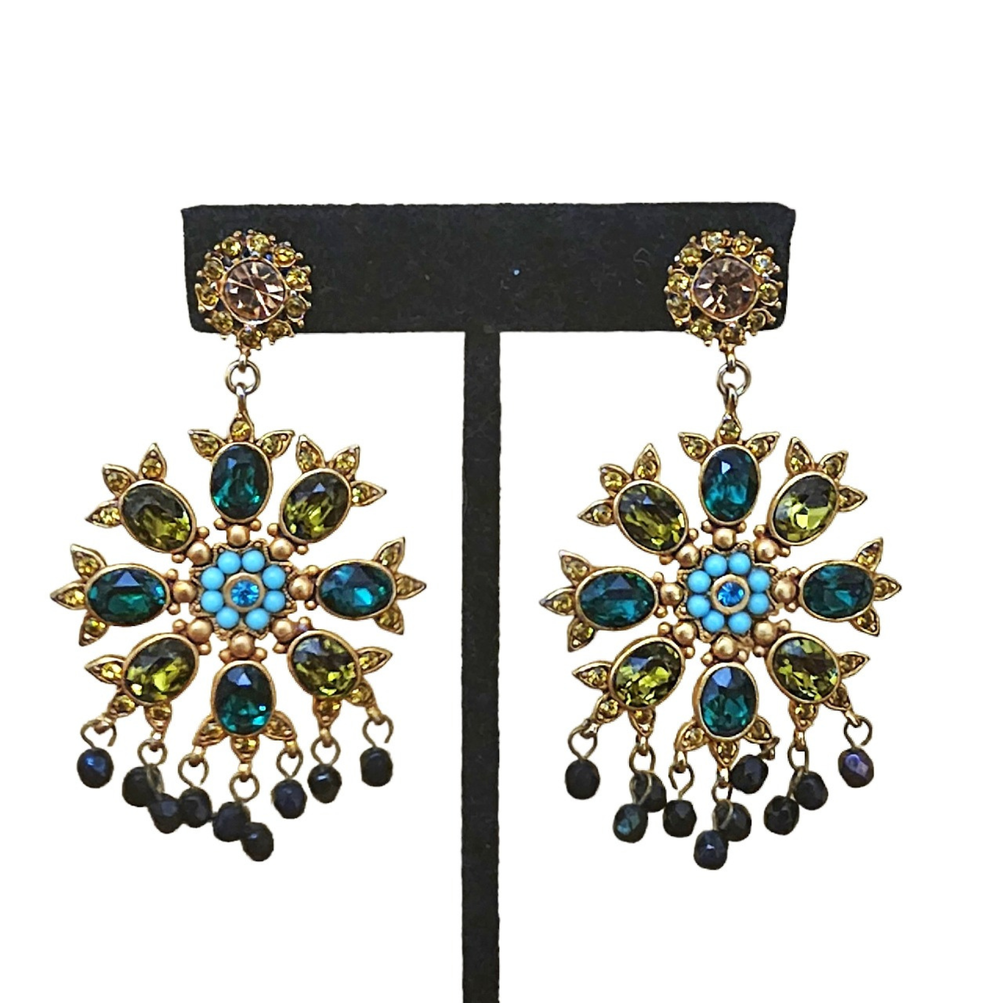 Vintage YOSCA Green Glass Turquoise Dangle Earrings