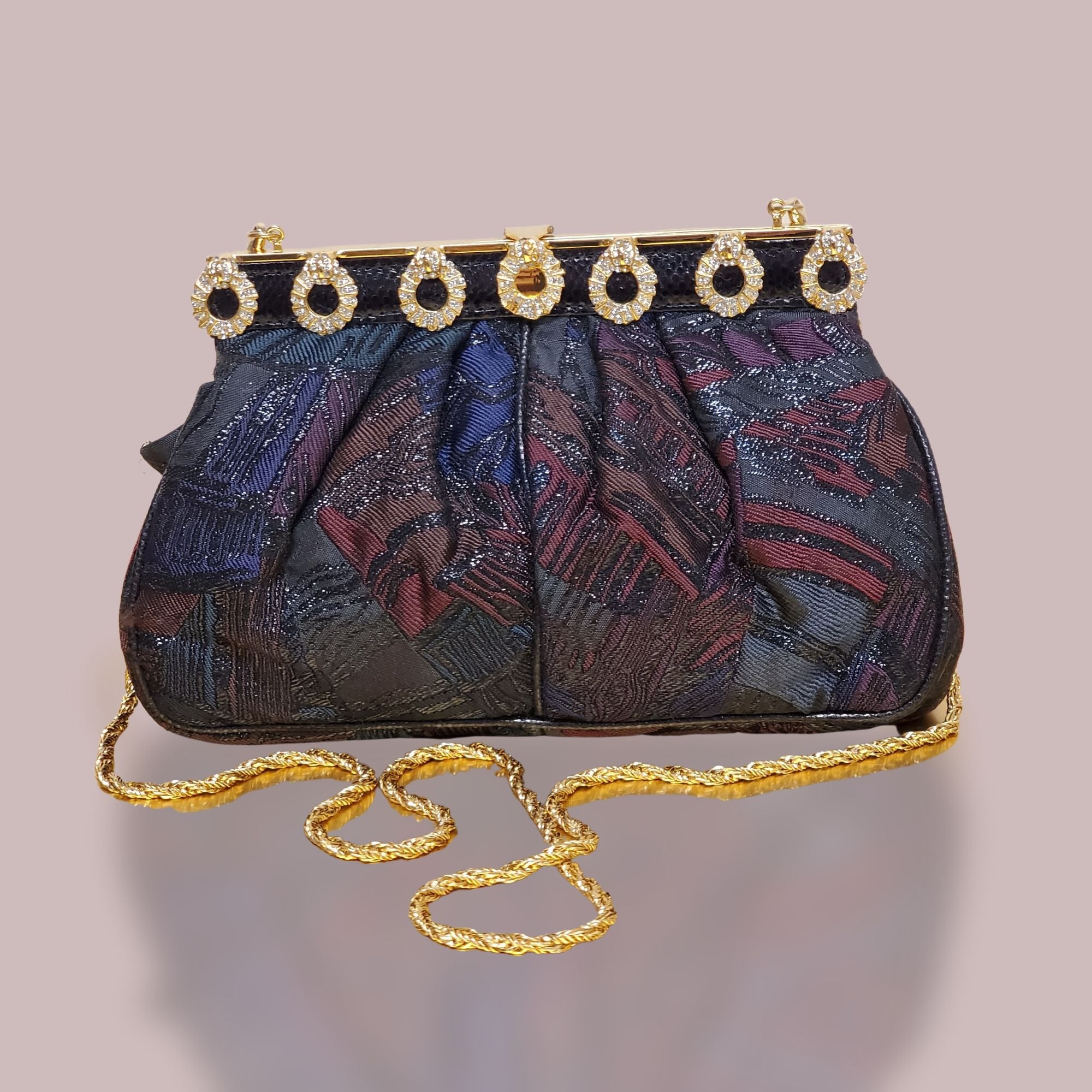 Carlo Fiori Brocade Clutch With Gold Chain