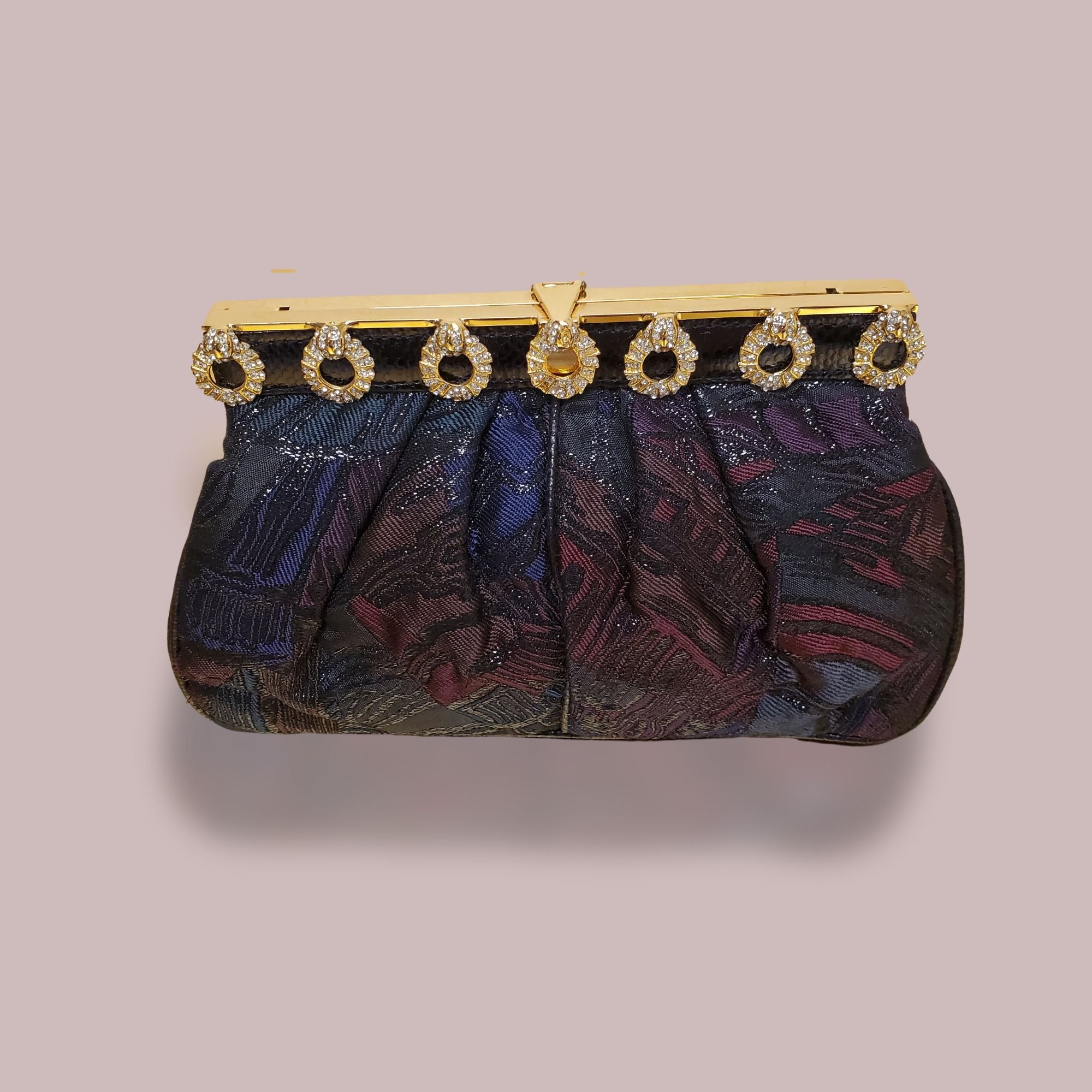 Carlo Fiori Brocade Clutch With Gold Chain