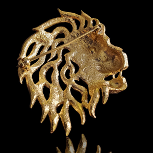 Sphinx of England Enameled Lion Mane Gold Plated Vintage Brooch