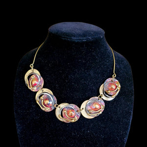 Art Deco Modernist Mixed Metal Brass Enamel Necklace