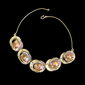 Art Deco Modernist Mixed Metal Brass Enamel Necklace