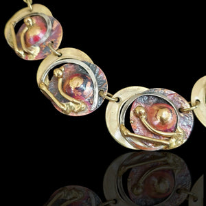 Art Deco Modernist Mixed Metal Brass Enamel Necklace
