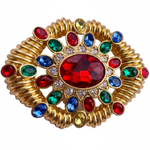 Colorful Moghul Style Gold Plated Brooch