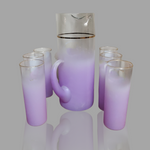 Blendo Purple Lilac Ombre Pitcher and 6 Vintage Glass Set - MCM Lavender Pitcher Set