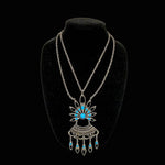 Faux Turquoise & Silver Plated Necklace Quash Blossom Style