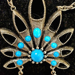 Faux Turquoise & Silver Plated Necklace Quash Blossom Style