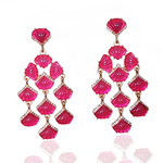 Melon Cut Lucite Magenta Fan Gripiox Style Earrings