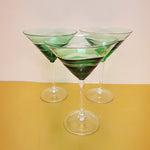 Gorgeous Green Wave Large Martini Vintage Glasses