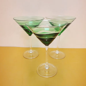 Gorgeous Green Wave Large Martini Vintage Glasses