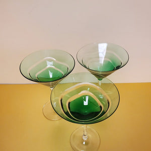 Gorgeous Green Wave Large Martini Vintage Glasses