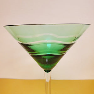 Gorgeous Green Wave Large Martini Vintage Glasses