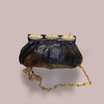 Carlo Fiori Leather Python Clutch With Gold Chain and Rhinestones