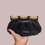 Carlo Fiori Leather Python Clutch With Gold Chain and Rhinestones