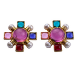 Gripoix Style Revival Cabochon Pearl Maltese Cross Vintage Style Earrings