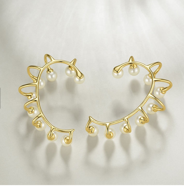 Pearl Gold Clip Earrings
