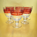 6 Red Diamond Overlay Wine Champagne Glasses Water Goblets Made In Romania
