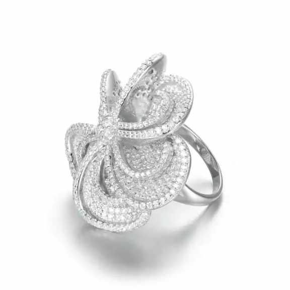 Blossoming White Gold Flower Pave Ring