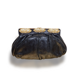 Carlo Fiori Leather Python Clutch With Gold Chain and Rhinestones