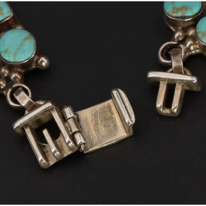Vintage Sterling Silver Unisex Turquoise Panel Link Bracelet - 49.5g