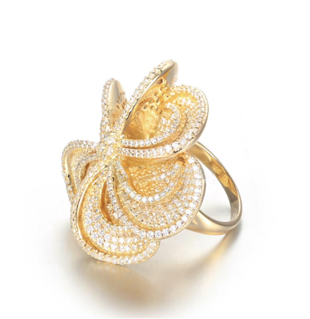 Blossoming White Gold Flower Pave Ring