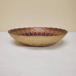 Perfect Mehendi Gold Purple Aqua Scroll Medallion Painted Glass Bowl 12” Centerpiece