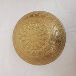 Perfect Mehendi Gold Purple Aqua Scroll Medallion Painted Glass Bowl 12” Centerpiece