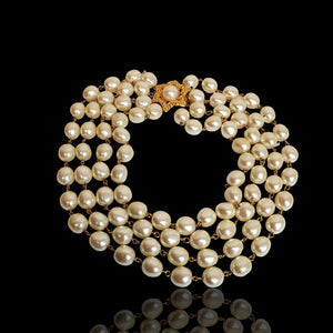 Statement French Baroque Pearl Gold Plated 4-Strand Vintage Necklace
