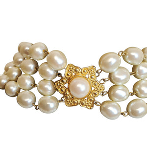 Statement French Baroque Pearl Gold Plated 4-Strand Vintage Necklace