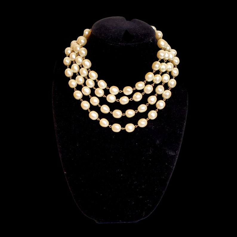 Statement French Baroque Pearl Gold Plated 4-Strand Vintage Necklace
