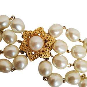 Statement French Baroque Pearl Gold Plated 4-Strand Vintage Necklace
