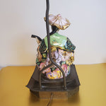 Beautiful Antique Pair Asian Figural Playing Instrument Famille Rose Porcelain Brass Base Vintage Lamp