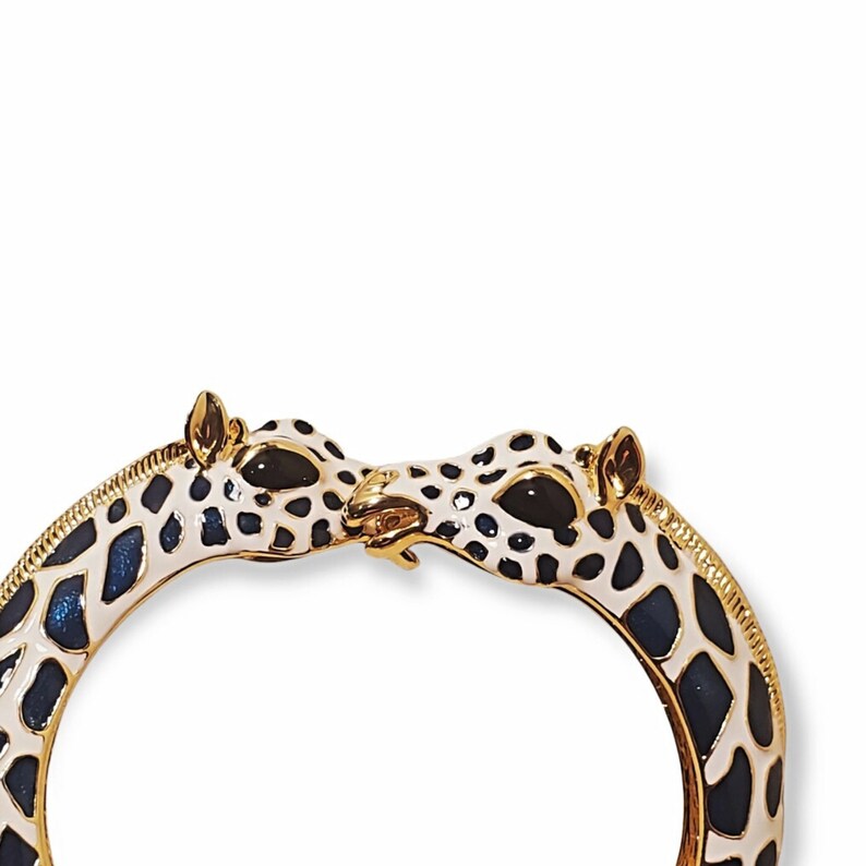 KJL Kenneth Jay Lane Blue White Enamel Gold Plated Giraffe Bangle