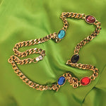 Gorgeous 30" Sautior Glass Cabs Gold Plated Onyx Ruby Sapphire Runway Couture Vintage Signed Link Necklace