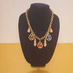 Moghul Lucite Fob Gold Plate Link Vintage Necklace, Couture, Runway Necklace