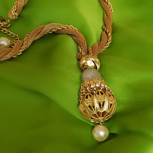 Stunning Miriam Haskell Mesh Twisted Rope Chain Large Baroque Pendant Necklace