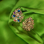 Rare CRAFT Huge Matte Gold Tone Pearl Jeweled Statement Runway Couture Clip On Earrings