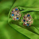 Rare CRAFT Huge Matte Gold Tone Pearl Jeweled Statement Runway Couture Clip On Earrings
